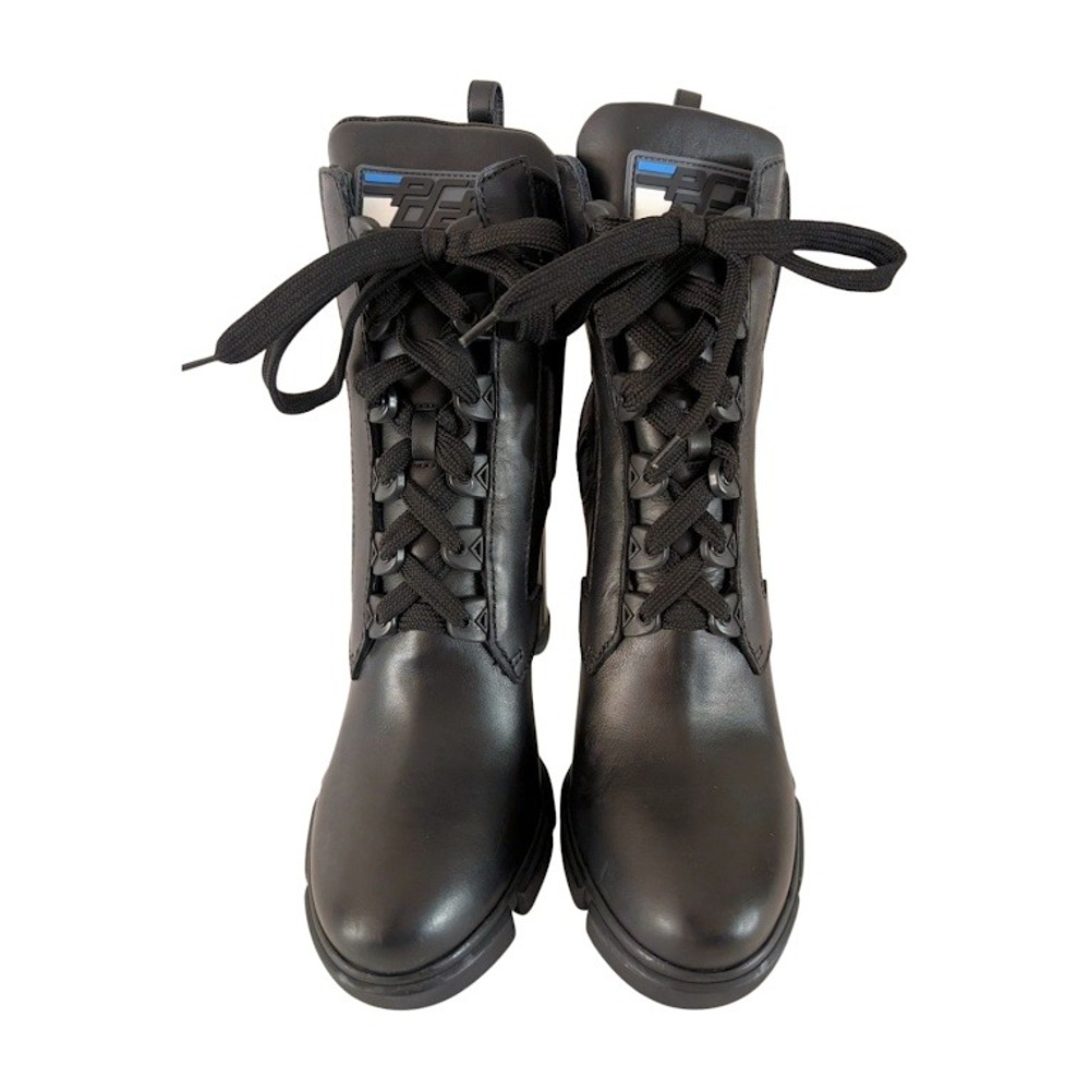 NIB Prada Black Leather Lace Up Chunky Heel Chelsea‎ Boots Women's 39.5 - Picture 5 of 12